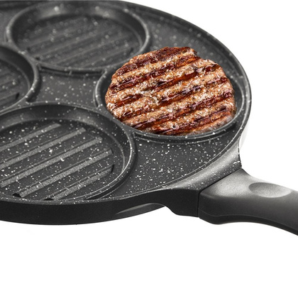 Patelnia grillowa do smażenia burgerów jajek placków granitowa 4 otwory GRANDE 26,5 cm