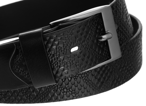 Skórzany męski czarny pasek klasyk skóra węża