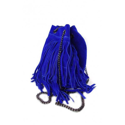 Zamszowa listonoszka ,worek frędzle,włoska skóra Vera Pelle Niebieski WL45X