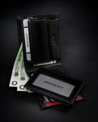 Portfel męski z naturalnej skóry licowej, etui z okienkiem na zdjęcie