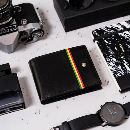 Poziomy portfel męski z kolorową lamówką