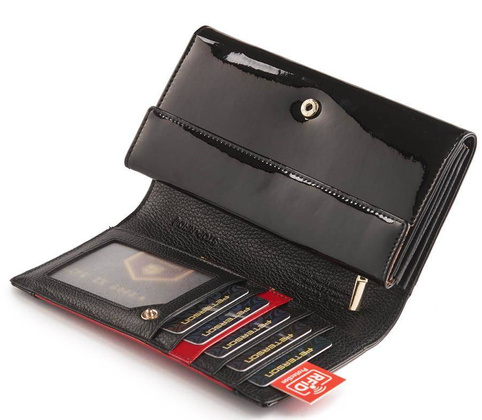 Portfel damski skórzany, lakier Peterson Czarny