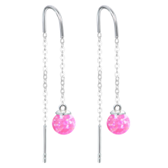 MINET Srebrne kolczyki wiszące kulki z różowym opalem i cyrkonem