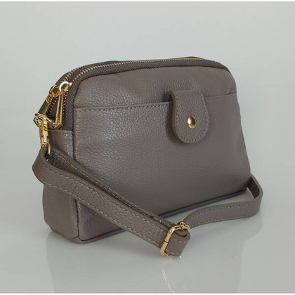 Włoska skórzana listonoszka ,dwie komory złote okucia Vera Pelle Szara VPG38G