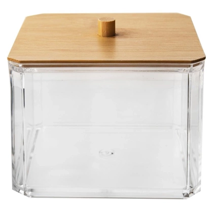 Pojemnik na płatki kosmetyczne waciki z bambusową pokrywką