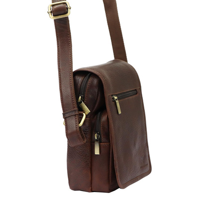 Saszetka męska z naturalnej skóry Money Kepper HN2021 Brązowa