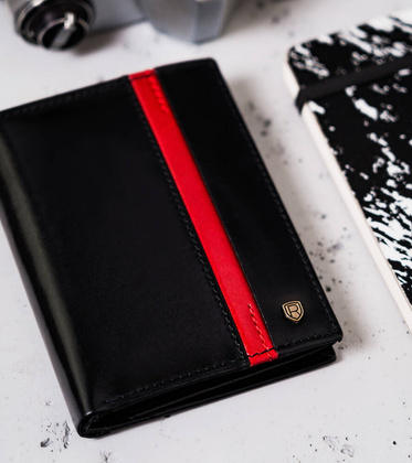 Pionowy portfel meski z zasuwanym schowkiem