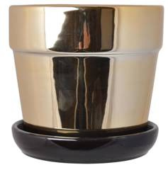 Doniczka ceramiczna złota z czarną podstawką duża