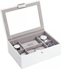 Pudełko na zegarki ze szklaną pokrywką Stackers biało-beżowe