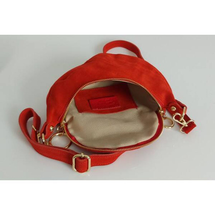 Czerwona zamszowa listonoszka - nerka Włoska Vera Pelle złote okucia kółka LN633R