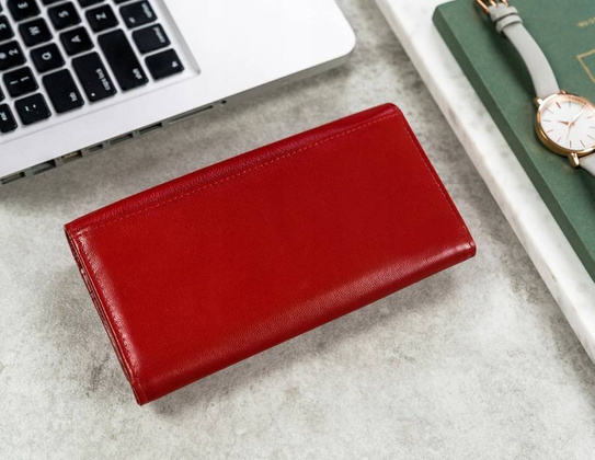 Pojemny, poziomy portfel damski ze skóry naturalnej z systemem rfid