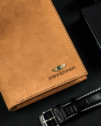 Duzy pionowy portfel meski ze skory naturalnej