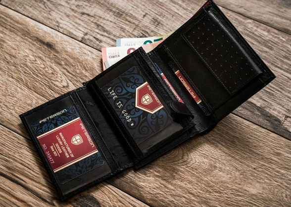 Skórzany męski portfel RFID Peterson Czarny