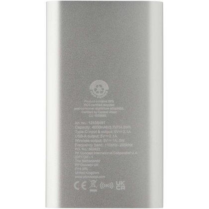Juice bezprzewodowy powerbank o pojemności 4000 mAh Type-C z aluminium pochodzącego z recyklingu