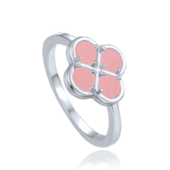 MINET Pierścien srebrny koniczyna z różowym jadeitem wielkość 10