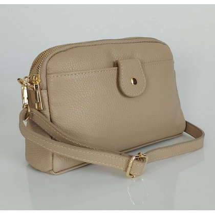 Włoska skórzana listonoszka ,dwie komory złote okucia Vera Pelle Beżowa VPG38T