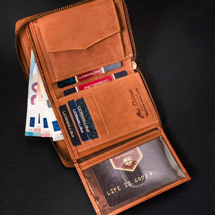 Elegancki skorzany portfel meski na suwak