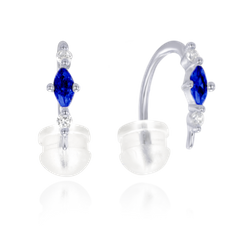 MINET Eleganckie przeciągane kolczyki srebrne z białymi i granatowymi cyrkoniami