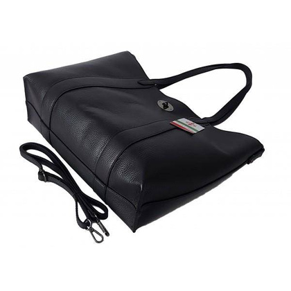 Pojemna włoska torba Shopper bag ,skórzana na ramię mieści A4 ,Vera Pelle , Czarna SB755N