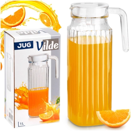 Dzbanek szklany z pokrywką wąski do lodówki 1 l