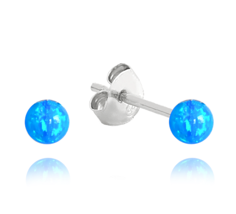 MINET Srebrne kolczyki KULKI z niebieskimi opalami 3mm