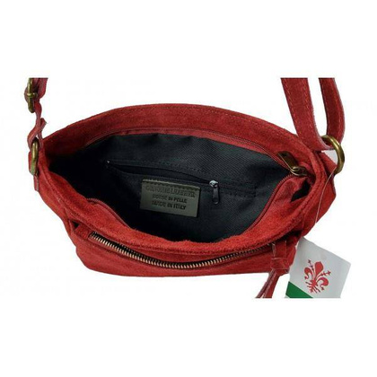 Duża zamszowa listonoszka A5 ,pojemna,dwie komory ,Włoska skórka czerwona VPA514R