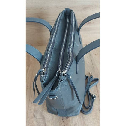 Trzy komory,duża Włoska skórzana torba na ramię mieści A4 ,Vera Pelle Szara WA554G