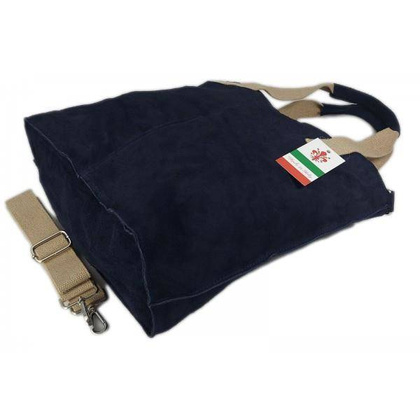 Miękki zamszowy worek -Włoski shopper Vera Pelle , Granatowy W234BS