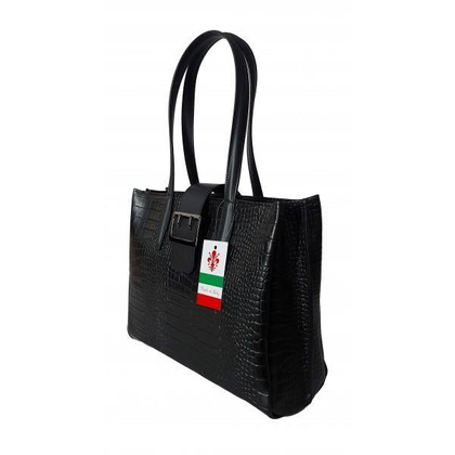 Duża włoska torba ,kuferek A4 skóra motyw krokodyla Vera Pelle , Czarna VP645N