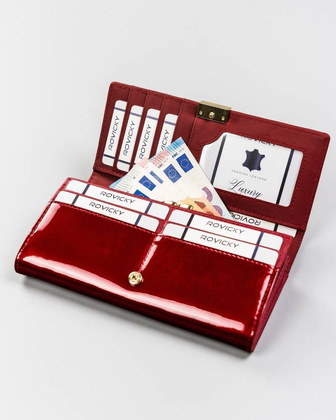 Lakierowany, duży portfel damski ze skóry naturalnej