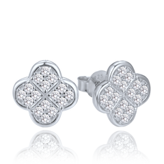 MINET Srebrne kolczyki Koniczyna z białymi cyrkoniami