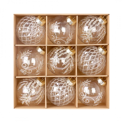 Komplet bombek bożonarodzeniowych 9 szt. opakowaniu białe średnica 8cm BSN61