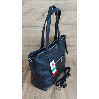 Trzy komory,duża Włoska skórzana torba na ramię mieści A4 ,Vera Pelle Czarna  WA554N