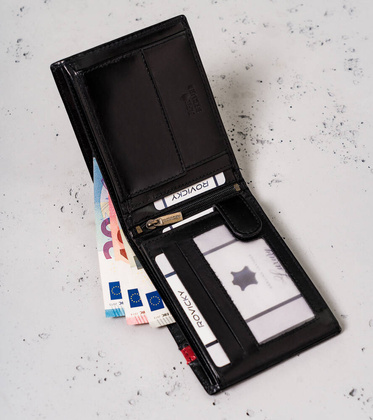 Skorzany portfel meski z czerwonym paskiem