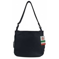 Miękka klasyczna torebka na ramię ,trzy komory ,Włoska skórzana Vera Pelle , Granatowa LB394BS