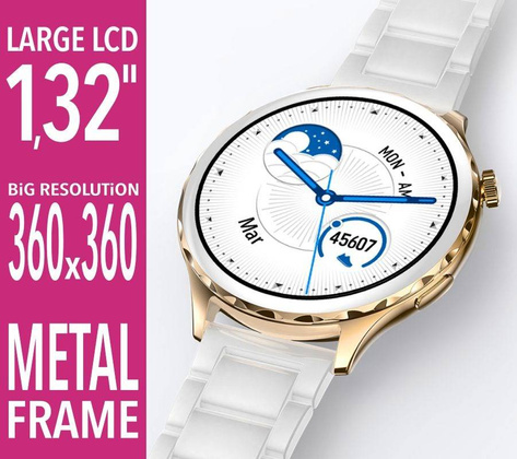 Smartwatch Damski Rubicon RNCF02-2 Złoto-Złoty + Różowy Silikonowy Pasek