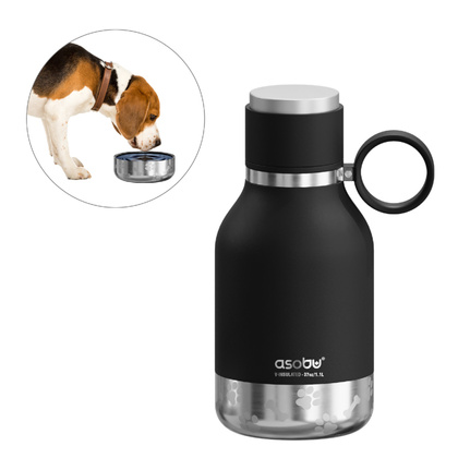ASOBU Butelka termiczna STAINLESS z miską dla psa czarna, 975ml