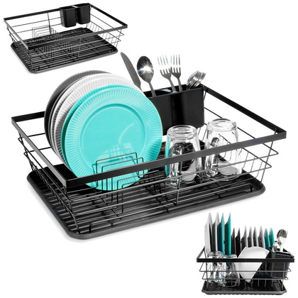 Suszarka na naczynia talerze kubki sztućce czarna ociekacz do naczyń loft
