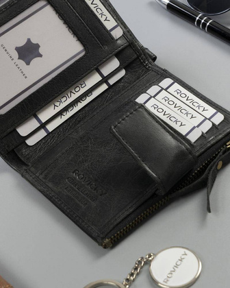 Skórzany portfel w stylu retro Rovicky Czarny