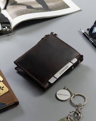 Portfel z dwiema kieszeniami na bilon Rovicky Brązowy