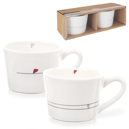 Kubki / filiżanki z uchem ceramiczne białe SERDUSZKA zestaw 2 szt. 200 ml