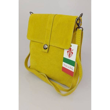 Zamszowa listonoszka Vera Pelle ,pojemna przewieszka format A5 Żółta LK44GIA