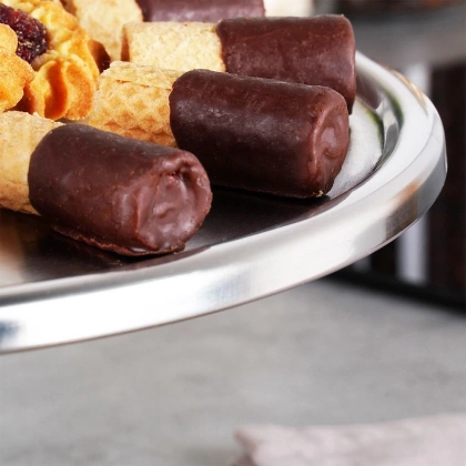 Patera stalowa na nóżce tortownica taca na tort ciasto 33 cm