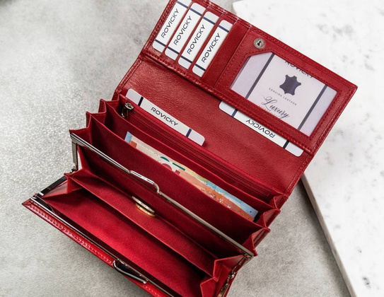 Pojemny, poziomy portfel damski ze skóry naturalnej z systemem rfid