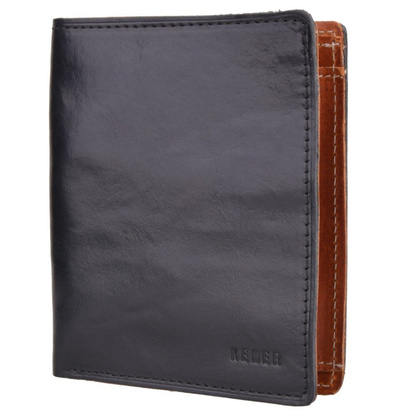 Portfel męski skórzany KEMER 348M/J Czarny / Jasny brąz - min. zamówienie 20 / 50 / 100 szt.
