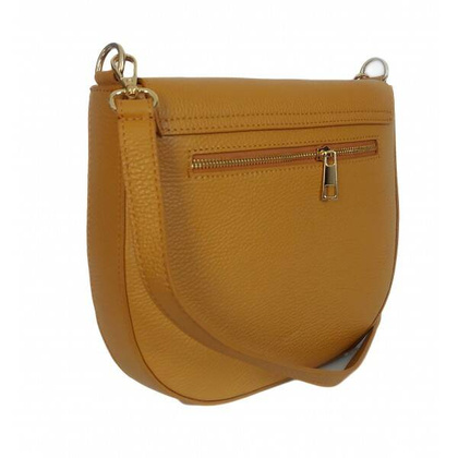 Włoska skórzana listonoszka podkówka Vera Pelle , pojemna złote okucia Camel VPP38C