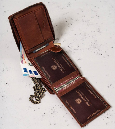 Duży, skórzany portfel męski z łańcuchem