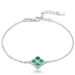MINET Srebrna bransoletka koniczyna z malachitem