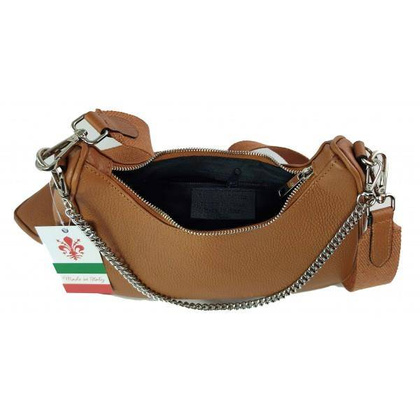 Włoska listonoszka, przewieszka ,Vera Pelle srebrne okucia ,szeroki pasek, Camel VP742C