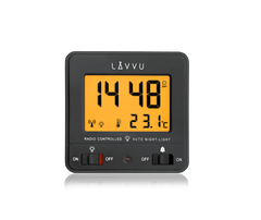 LAVVU Cyfrowy budzik sterowany radiowo NORDLYS czarny z czujnikiem światła